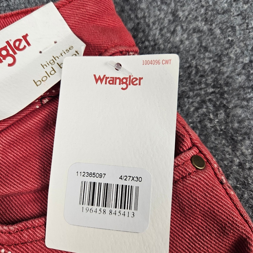 Wrangler High Rise Bold Boot Jeans Red Geometric Diamond Print 4/27x30 NWT - Picture 3 of 11